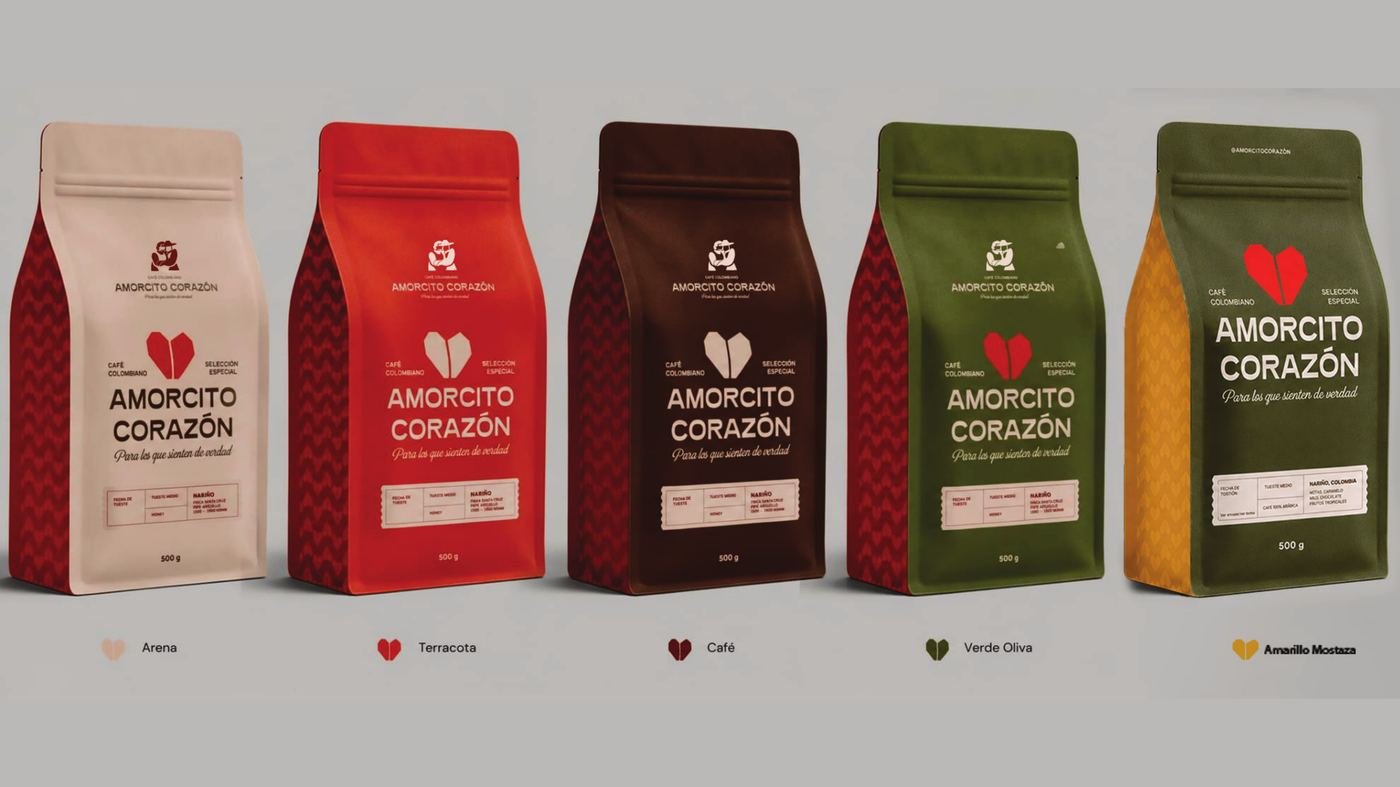 Línea de empaques de Amorcito Corazón en cinco colores